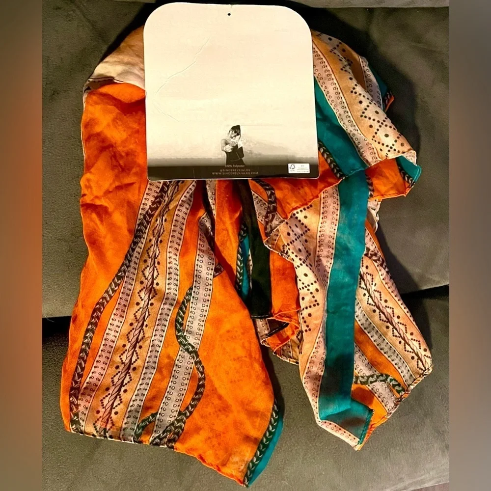 Sincerely Jules by Scünci Boho Scarf Orange & Teal Colorful Striped Head Wrap